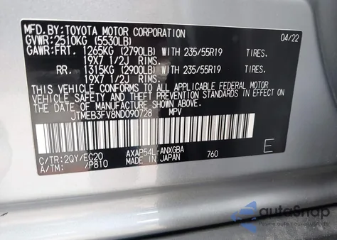 2022 Toyota Rav4 Prime Xse z USA, uszkodzony, nr VIN JTMEB3FV8ND090728